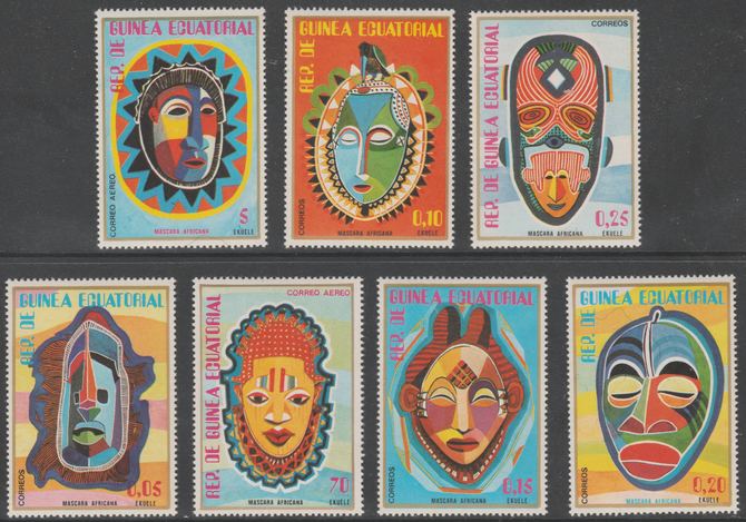 Equatorial Guinea 1977 African Masks perf set of 7 unmounted mint Mi 1111-1117, stamps on masks, stamps on cultures
