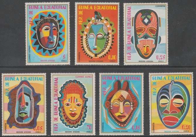 Equatorial Guinea 1977 African Masks perf set of 7 unmounted mint Mi 1111-1117, stamps on , stamps on  stamps on masks, stamps on  stamps on cultures