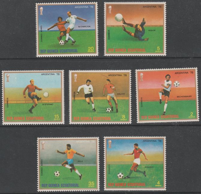 Equatorial Guinea 1977 Football World Cup 'Argentina 78' perf set of 7 values only (ex 10e) Mi 153-60 unmounted mint, stamps on football