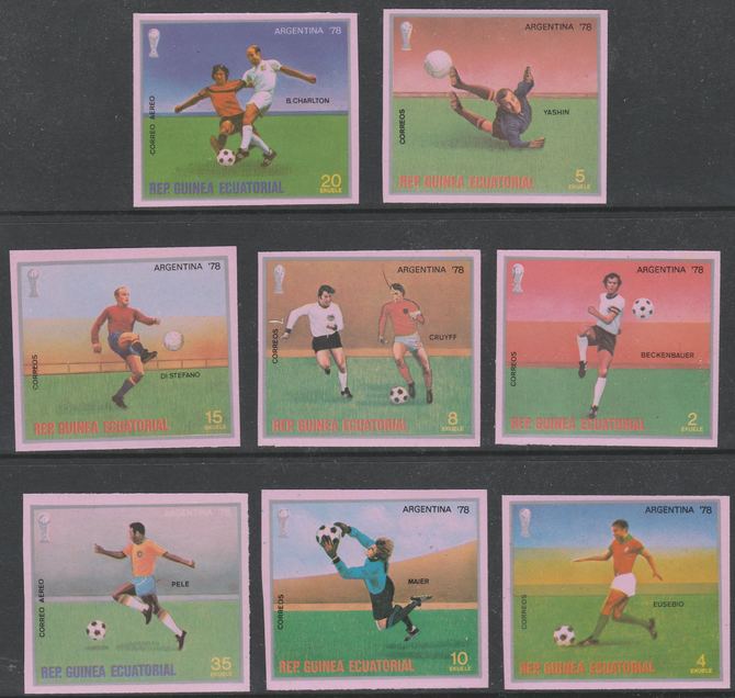 Equatorial Guinea 1977 Football World Cup 'Argentina 78' imperf set of 8 complete on pink paper  Mi 153-60 unmounted mint, stamps on , stamps on  stamps on football