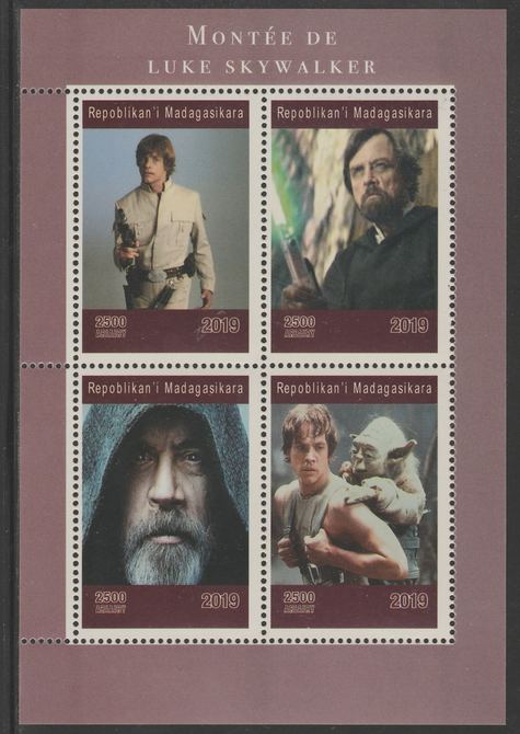 Madagascar 2019 Rise of Luke Skywalker perf sheet containing 4 values unmounted mint. , stamps on fantasy, stamps on sci-fi, stamps on star wars