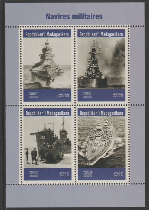 Madagascar 2019 Naval Ships perf sheet containing 4 values unmounted mint. , stamps on , stamps on  stamps on ships, stamps on  stamps on militaria, stamps on  stamps on naval