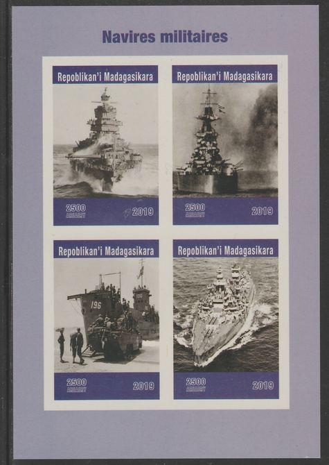 Madagascar 2019 Naval Ships imperf sheet containing 4 values unmounted mint. , stamps on ships, stamps on militaria, stamps on naval
