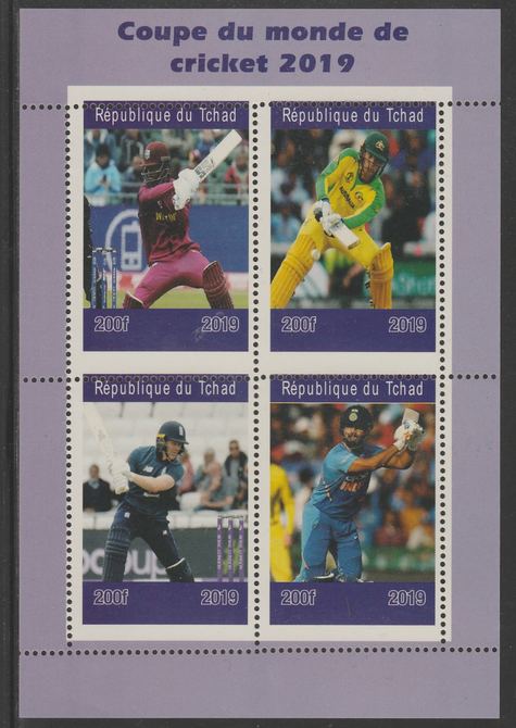 Chad 2019 Cricket World Cup perf sheet containing 4 values unmounted mint. , stamps on cricket