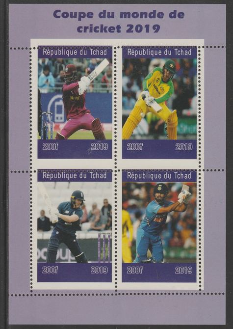 Chad 2019 Cricket World Cup perf sheet containing 4 values unmounted mint. , stamps on , stamps on  stamps on cricket