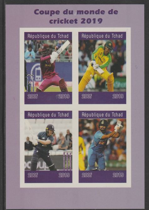 Chad 2019 Cricket World Cup imperf sheet containing 4 values unmounted mint. , stamps on , stamps on  stamps on cricket