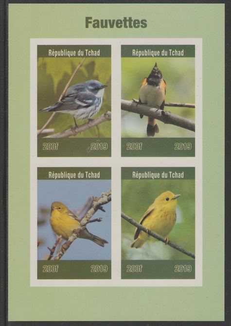 Chad 2019 Birds - Warblers imperf sheet containing 4 values unmounted mint. , stamps on , stamps on  stamps on birds