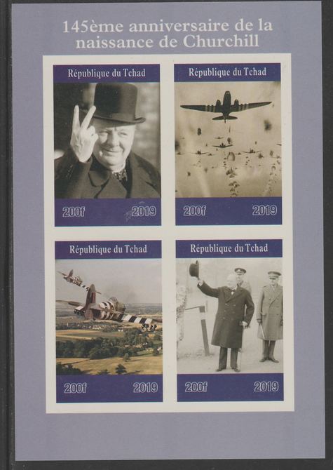 Chad 2019 145 Birth Anniversary of Winston Churchill imperf sheet containing 4 values unmounted mint. , stamps on , stamps on  stamps on churchill, stamps on  stamps on  ww2 , stamps on  stamps on aviation, stamps on  stamps on 