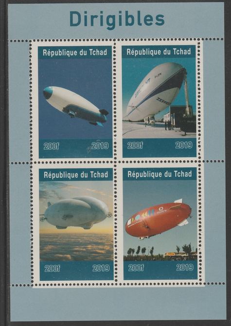Chad 2019 Derigibles perf sheet containing 4 values unmounted mint. , stamps on airships , stamps on aviation, stamps on 