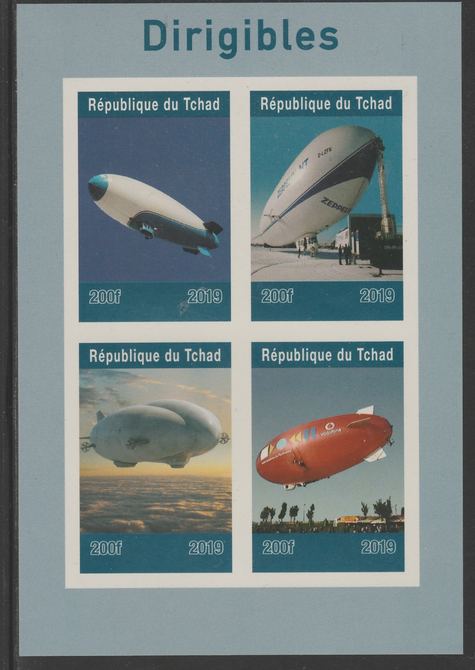 Chad 2019 Derigibles imperf sheet containing 4 values unmounted mint. , stamps on airships , stamps on aviation, stamps on 