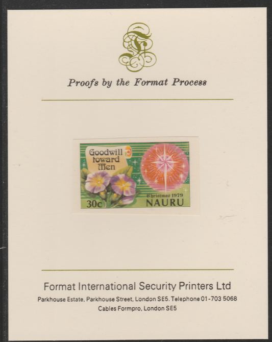 Nauru 1979 Christmas 30c Goodwill Toward Men  imperf mounted on Format International Proof Card, as SG219, stamps on , stamps on  stamps on christmas