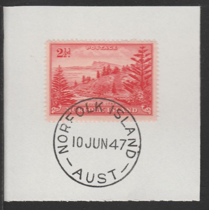 Norfolk Island 1947 Ball Bay 2.5d (SG 5) on piece with full strike of Madame Joseph forged postmark type 306, stamps on , stamps on  stamps on tourism