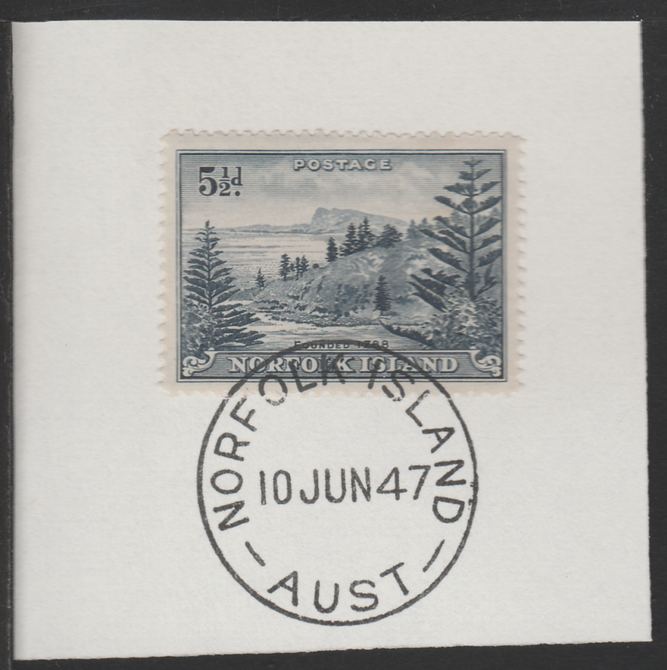 Norfolk Island 1947 Ball Bay 5.5d (SG 8) on piece with full strike of Madame Joseph forged postmark type 306, stamps on , stamps on  stamps on tourism