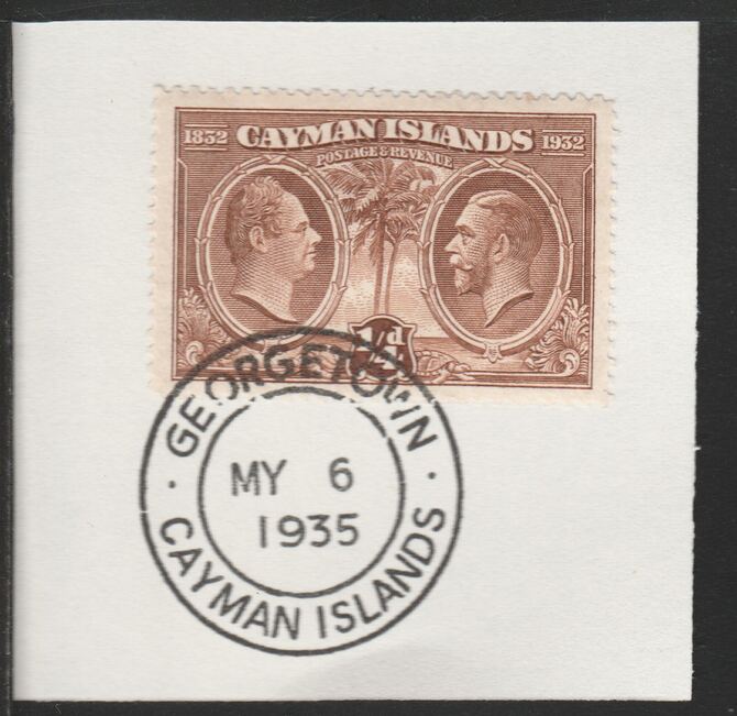 Cayman Islands 1932 Centenary 1/4d brown (SG84) on piece with full strike of Madame Joseph forged postmark type 114, stamps on , stamps on  stamps on cayman islands 1932 centenary 1/4d brown (sg84) on piece with full strike of madame joseph forged postmark type 114