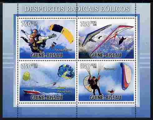 Guinea - Bissau 2010 Extreme Wind Sports perf sheetlet containing 4 values unmounted mint , stamps on sport, stamps on parachutes, stamps on paragliding