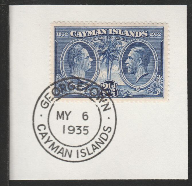 Cayman Islands 1932 Centenary 2.5d ultramarine (SG89) on piece with full strike of Madame Joseph forged postmark type 114, stamps on , stamps on  stamps on cayman islands 1932 centenary 2.5d ultramarine (sg89) on piece with full strike of madame joseph forged postmark type 114