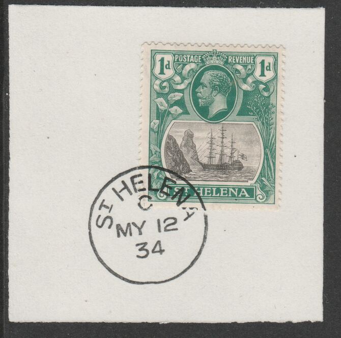 St Helena 1922-37 KG5 Badge Issue 1d (SG98) on piece with full strike of Madame Joseph forged postmark type 340, stamps on kg5 , stamps on ships, stamps on 