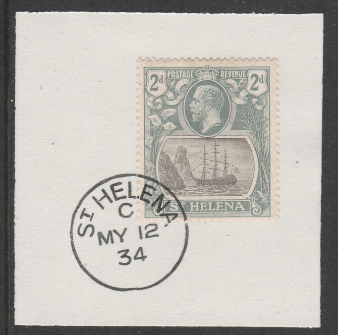 St Helena 1922-37 KG5 Badge Issue 2d (SG100) on piece with full strike of Madame Joseph forged postmark type 340, stamps on , stamps on  stamps on kg5 , stamps on  stamps on ships, stamps on  stamps on 