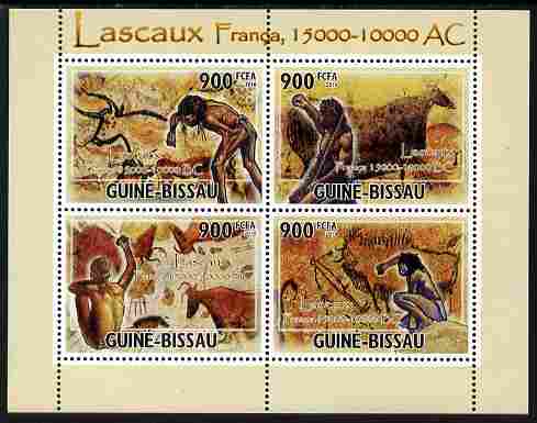 Guinea - Bissau 2010 Lascaux Cave Paintings perf sheetlet containing 4 values unmounted mint , stamps on , stamps on  stamps on arts, stamps on  stamps on dinosaurs, stamps on  stamps on caves, stamps on  stamps on animals, stamps on  stamps on hunting