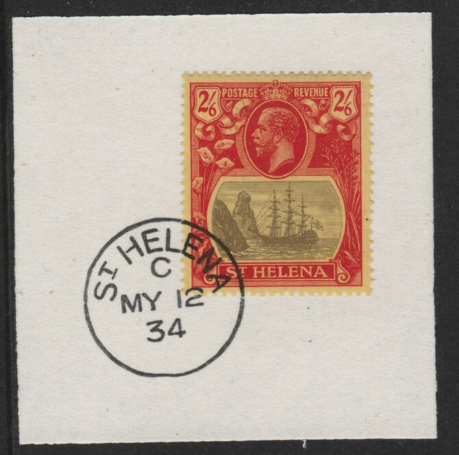 St Helena 1922-37 KG5 Badge Issue 2s6d Script (SG109) on piece with full strike of Madame Joseph forged postmark type 340, stamps on , stamps on  stamps on kg5 , stamps on  stamps on ships, stamps on  stamps on 