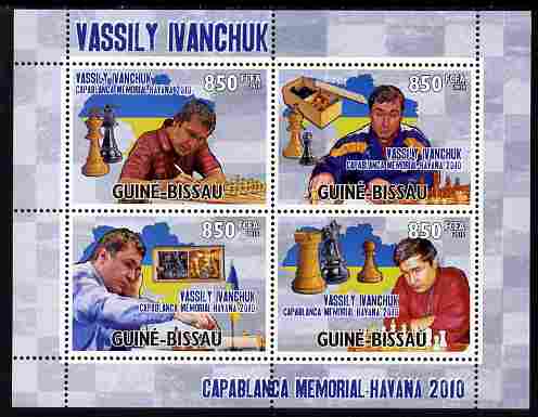 Guinea - Bissau 2010 Chess - Vassily Ivanchuk perf sheetlet containing 4 values unmounted mint , stamps on personalities, stamps on chess