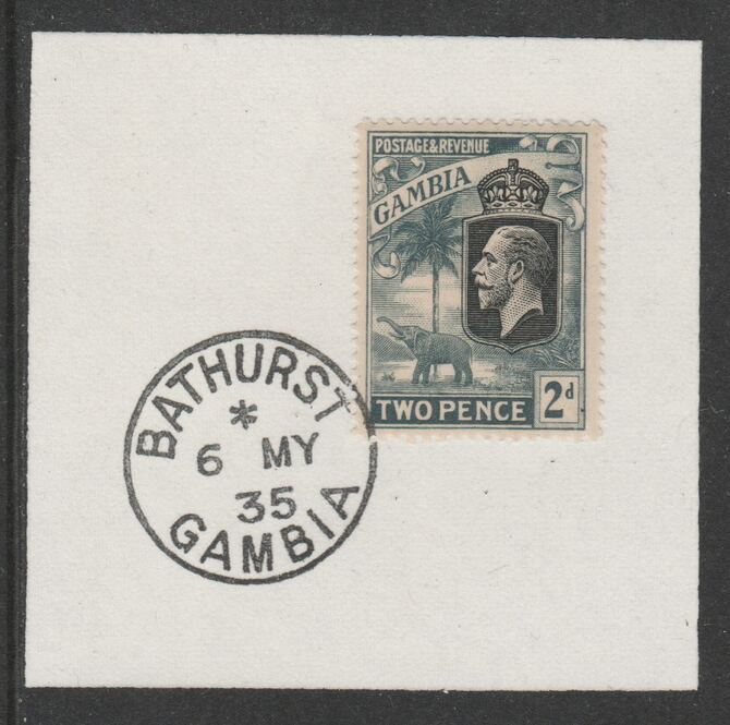 Gambia 1922-29 KG5 Elephant & Palms 2d (SG126) on piece with full strike of Madame Joseph forged postmark type 172, stamps on , stamps on  stamps on elephants, stamps on  stamps on  kg5 , stamps on  stamps on trees