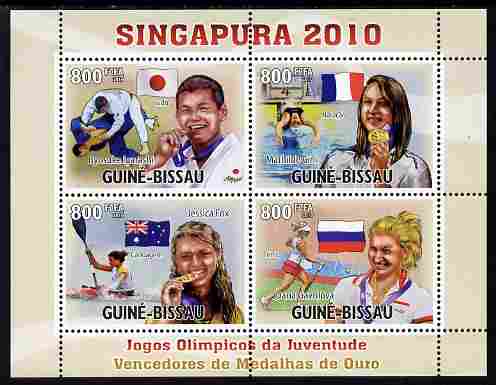 Guinea - Bissau 2010 Singapore Youth Olympics perf sheetlet containing 4 values unmounted mint , stamps on , stamps on  stamps on olympics, stamps on  stamps on youth, stamps on  stamps on sport, stamps on  stamps on judo, stamps on  stamps on swimming, stamps on  stamps on rowing, stamps on  stamps on tennis, stamps on  stamps on martial arts