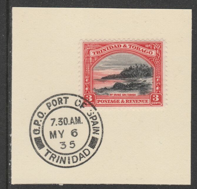 Trinidad & Tobago 1935-37 KG5  Pictorial 3c (SG232) on piece with full strike of Madame Joseph forged postmark type 421, stamps on , stamps on  kg5 , stamps on 