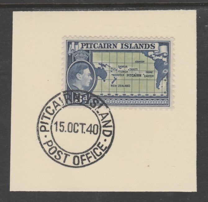 Pitcairn Islands 1940-51 KG6 Pictorial 3d (SG 5) on piece with full strike of Madame Joseph forged postmark type 323, stamps on , stamps on  stamps on , stamps on  stamps on  kg6 , stamps on  stamps on 