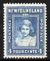 Newfoundland 1941-44 KG6 Princess Elizabeth 4c blue (line perf 12.5) mounted mint SG 279, stamps on royalty, stamps on  kg6 , stamps on 