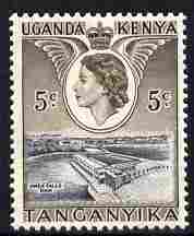 Kenya, Uganda & Tanganyika 1954-59 Owen Falls Dam 5c unmounted mint, SG 167, stamps on waterfalls, stamps on dams, stamps on civil engineering