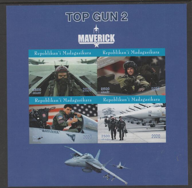 Madagascar 2020 Top Gun 2 - Maverick imperf sheetlet containing 4 values unmounted mint. , stamps on , stamps on  stamps on films, stamps on  stamps on cinema, stamps on  stamps on movies, stamps on  stamps on aviation