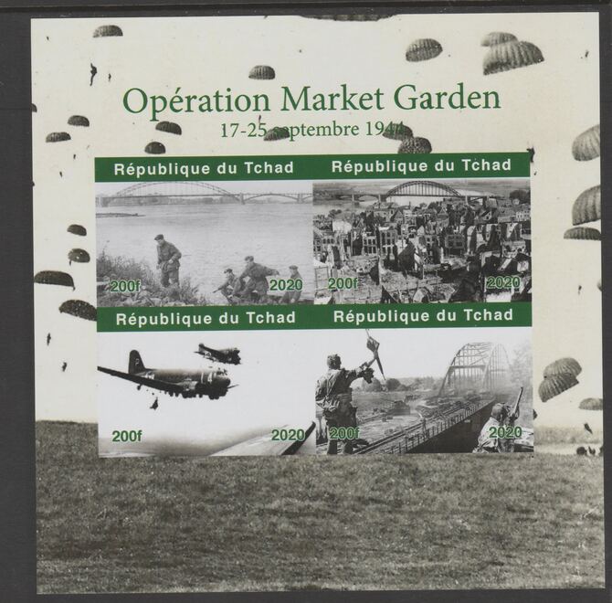 Chad 2020 Operation Market Garden imperf sheetlet containing 4 values unmounted mint. , stamps on battles, stamps on  ww2 , stamps on parachutes, stamps on aviation, stamps on bridges