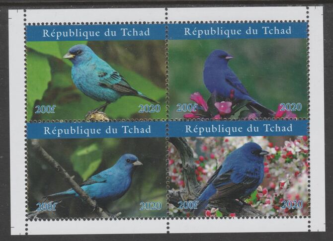 Chad 2020 The Bluebird perf sheetlet containing 4 values unmounted mint. Note this item is privately produced and is offered purely on its thematic appeal, it has no postal validity, stamps on , stamps on  stamps on birds