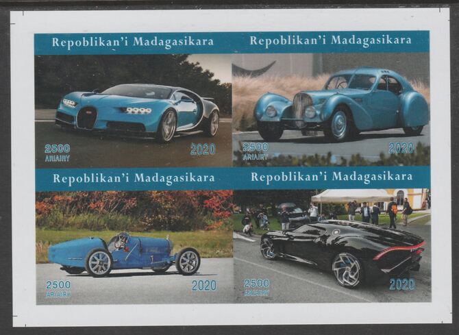 Madagascar 2020 Cars imperf sheetlet containing 4 values unmounted mint. Note this item is privately produced and is offered purely on its thematic appeal, it has no postal validity, stamps on , stamps on  stamps on cars