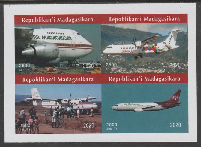 Madagascar 2020 Aircraft imperf sheetlet containing 4 values unmounted mint. Note this item is privately produced and is offered purely on its thematic appeal, it has no postal validity, stamps on aviation, stamps on 