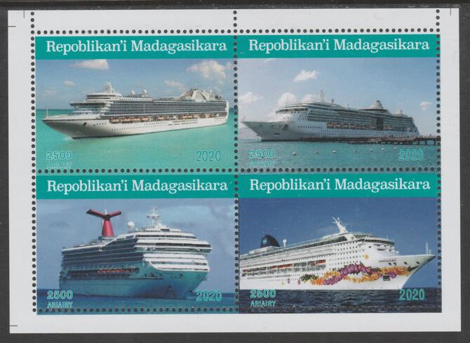 Madagascar 2020 Cruise Ships perf sheetlet containing 4 values unmounted mint. Note this item is privately produced and is offered purely on its thematic appeal, it has no postal validity, stamps on ships