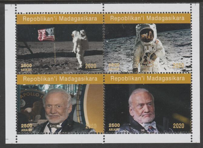 Madagascar 2020 Apollo 11 - 50th Anniversary perf sheetlet containing 4 values unmounted mint. Note this item is privately produced and is offered purely on its thematic appeal, it has no postal validity, stamps on , stamps on  stamps on space, stamps on  stamps on apollo, stamps on  stamps on moon