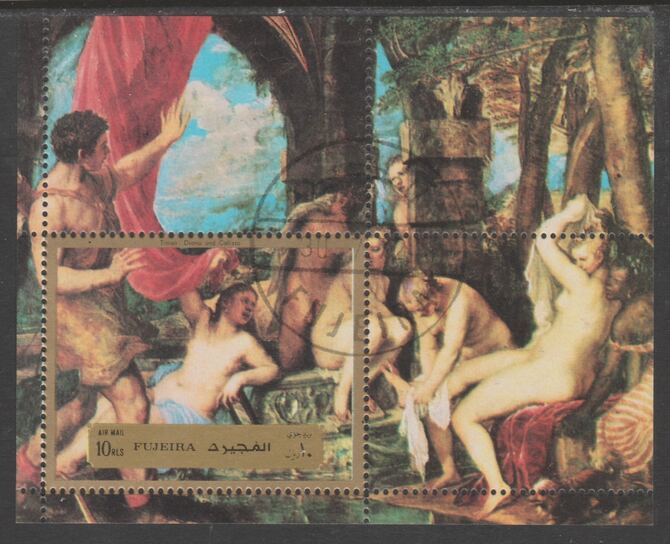 Fujeira 1972 Diana & Actaeon by Titian perf m/sheet fine cto used, stamps on arts, stamps on titian