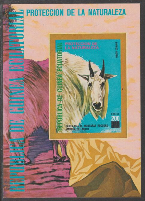 Equatorial Guinea 1977 North American Animals (Goat) imperf m/sheet unmounted mint, MI BL 272, stamps on animals, stamps on goat, stamps on ovine