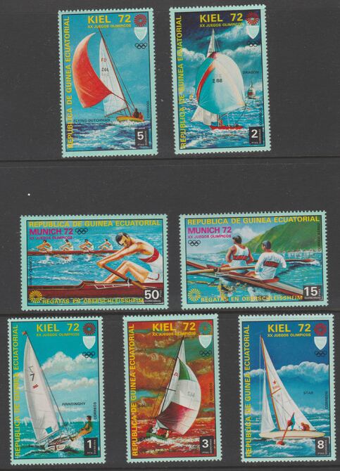 Equatorial Guinea 1972 Munich Olympics (3rd series) perf set of 7 values unmounted mint Mi 98-104, stamps on olympics  sport, stamps on sailing, stamps on rowing, stamps on 