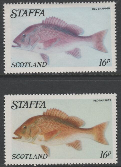 Staffa 1979 Fish - Red Snapper16p perf single showing a superb shade apparently due to a dry print of the yellow complete with normal both unmounted mint, stamps on fish, stamps on marine life