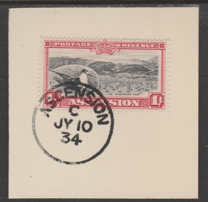 Ascension 1934 KG5 Pictorial 1s Sooty Tern SG 28 on piece with full strike of Madame Joseph forged postmark type 21, stamps on , stamps on  kg5 , stamps on birds