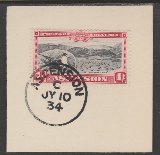 Ascension 1934 KG5 Pictorial 1s Sooty Tern SG 28 on piece with full strike of Madame Joseph forged postmark type 21, stamps on , stamps on  stamps on , stamps on  stamps on  kg5 , stamps on  stamps on birds