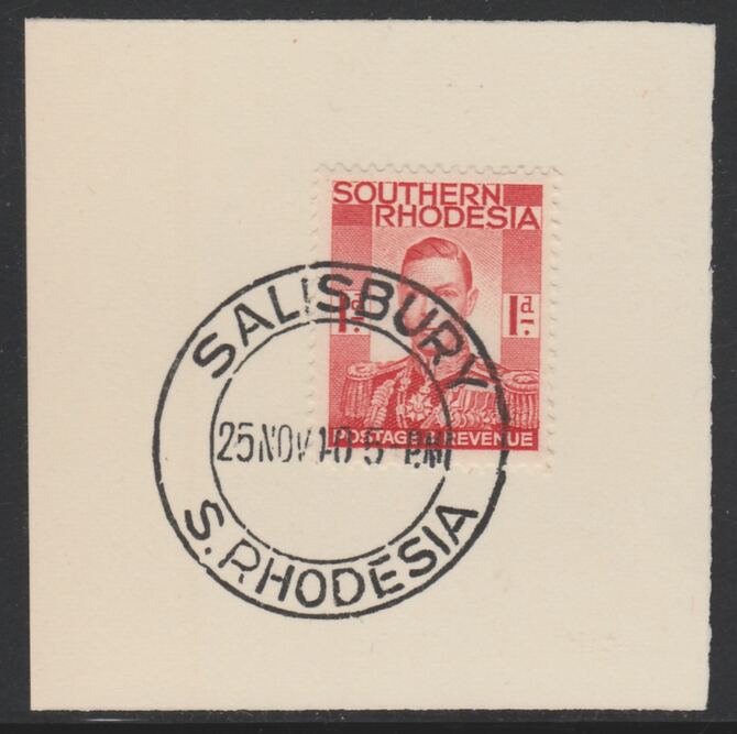 Southern Rhodesia 1937 KG6 def 1d scarlet on piece with full strike of Madame Joseph forged postmark type 332, SG41, stamps on , stamps on  kg6 , stamps on 