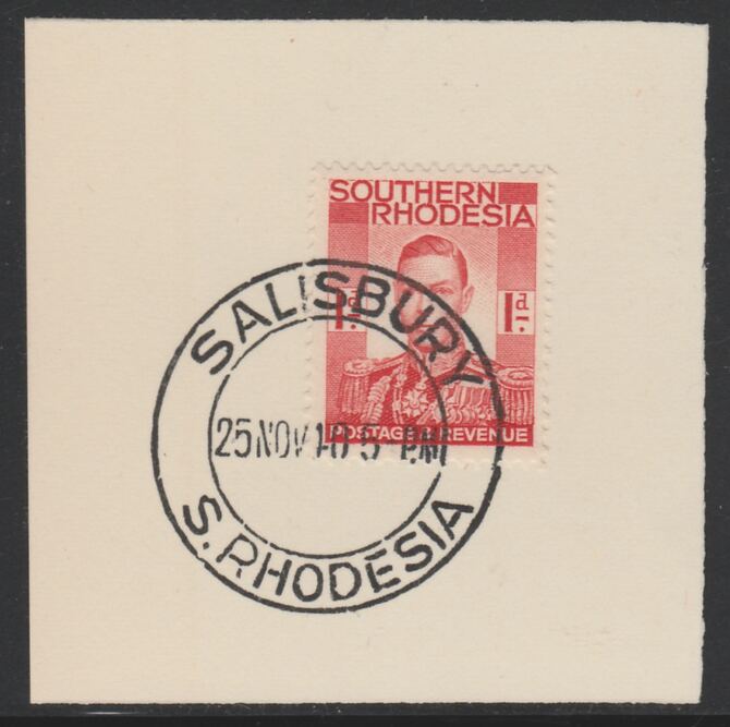 Southern Rhodesia 1937 KG6 def 1d scarlet on piece with full strike of Madame Joseph forged postmark type 332, SG41, stamps on , stamps on  stamps on , stamps on  stamps on  kg6 , stamps on  stamps on 