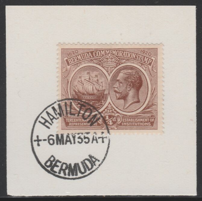 Bermuda 1920-21 KG5 Tercentenary (1st issue) 1/4d (SG 59) on piece with full strike of Madame Joseph forged cancellation type 61, stamps on , stamps on  stamps on , stamps on  stamps on  kg5 , stamps on  stamps on 