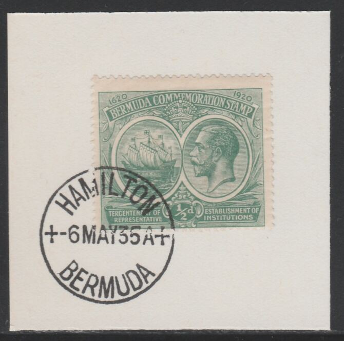 Bermuda 1920-21 KG5 Tercentenary (1st issue) 1/2d (SG 60) on piece with full strike of Madame Joseph forged cancellation type 61, stamps on , stamps on  stamps on , stamps on  stamps on  kg5 , stamps on  stamps on 