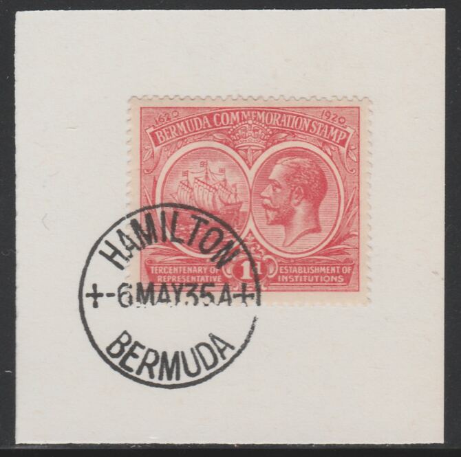 Bermuda 1920-21 KG5 Tercentenary (1st issue) 1d (SG 65) on piece with full strike of Madame Joseph forged cancellation type 61, stamps on , stamps on  stamps on , stamps on  stamps on  kg5 , stamps on  stamps on 