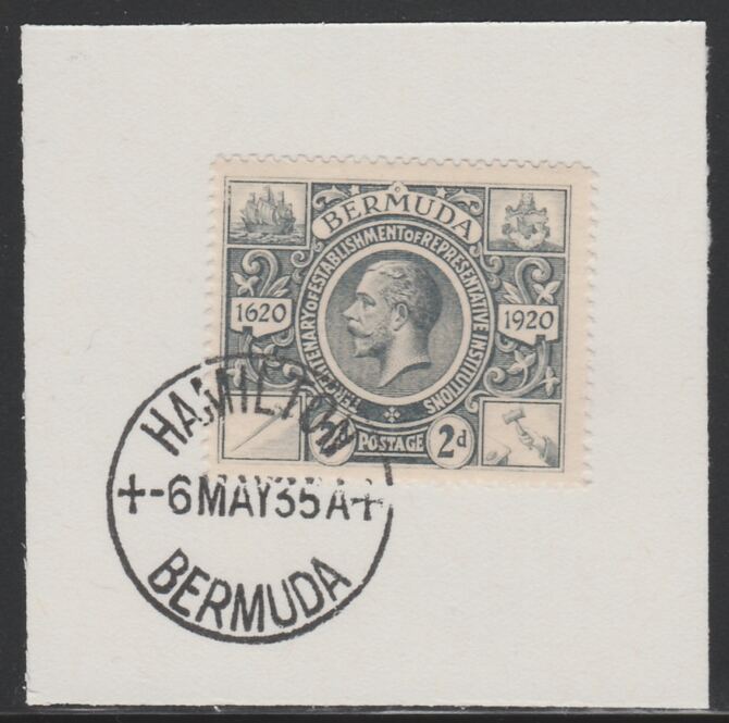 Bermuda 1921 KG5 Tercentenary (2nd issue) 2d (SG 68) on piece with full strike of Madame Joseph forged cancellation type 61, stamps on , stamps on  kg5 , stamps on 